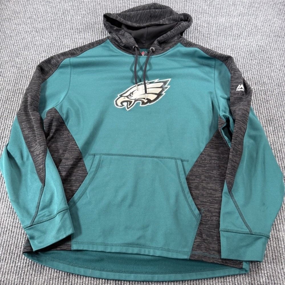Philadelphia Eagles Majestic Therma Base Hoodie Pullover Mens XL Teal Grey NFL